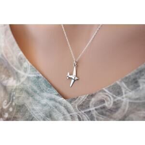 Sterling Silver Airplane Necklace, Silver Airplane Charm Necklace